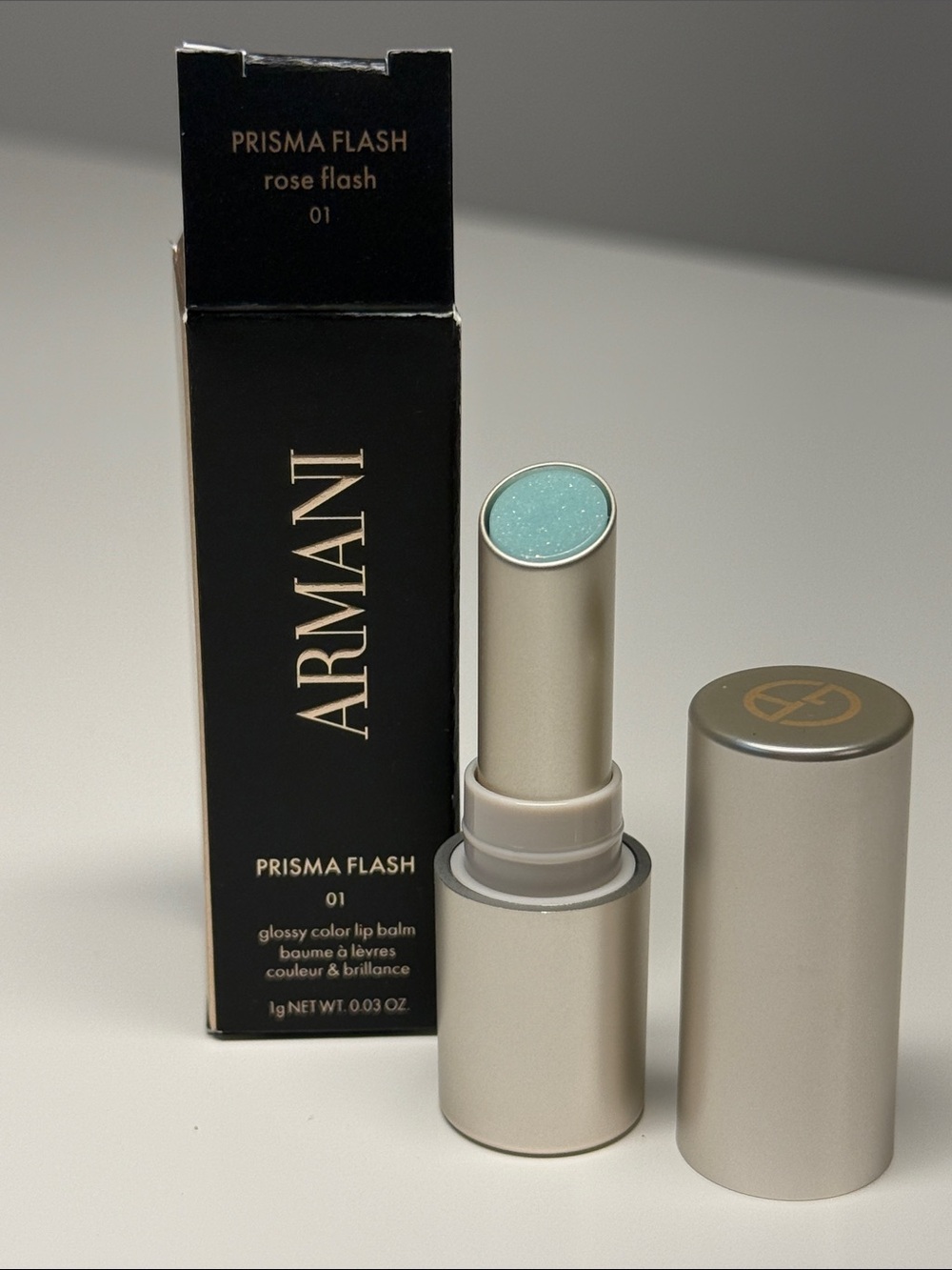 Giorgio Armani Prisma Flash Lip Balm — (01 Rose Flash) custom pink ph, mini,
